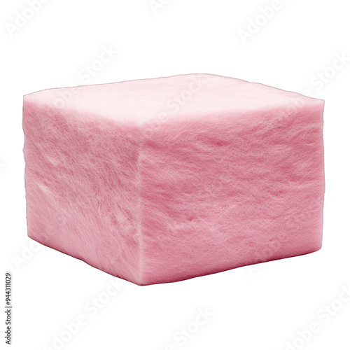 A fluffy pink cotton candy cube ideal for festive occasions, fairs, and sweet treat presentations. transparent background