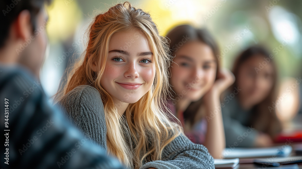 A group of friends sitting at a table, sharing notes and preparing for their first day of classes. A group of friends sitting at a table, sharing notes and preparing for their first day of classes.