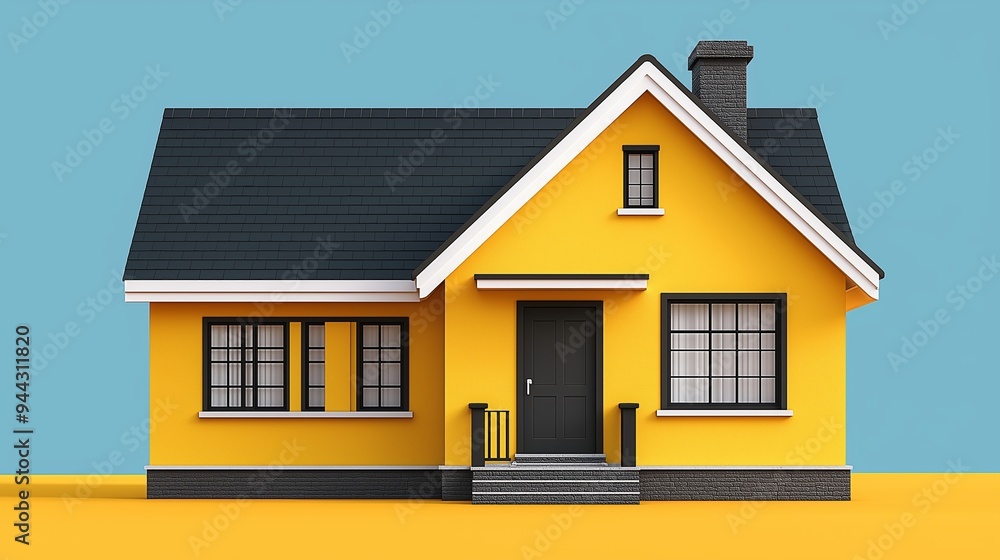 A simple vector logo of a smart house with a yellow exterior, black roof, and a white background A simple vector logo of a smart house with a yellow exterior, black roof, and a white background