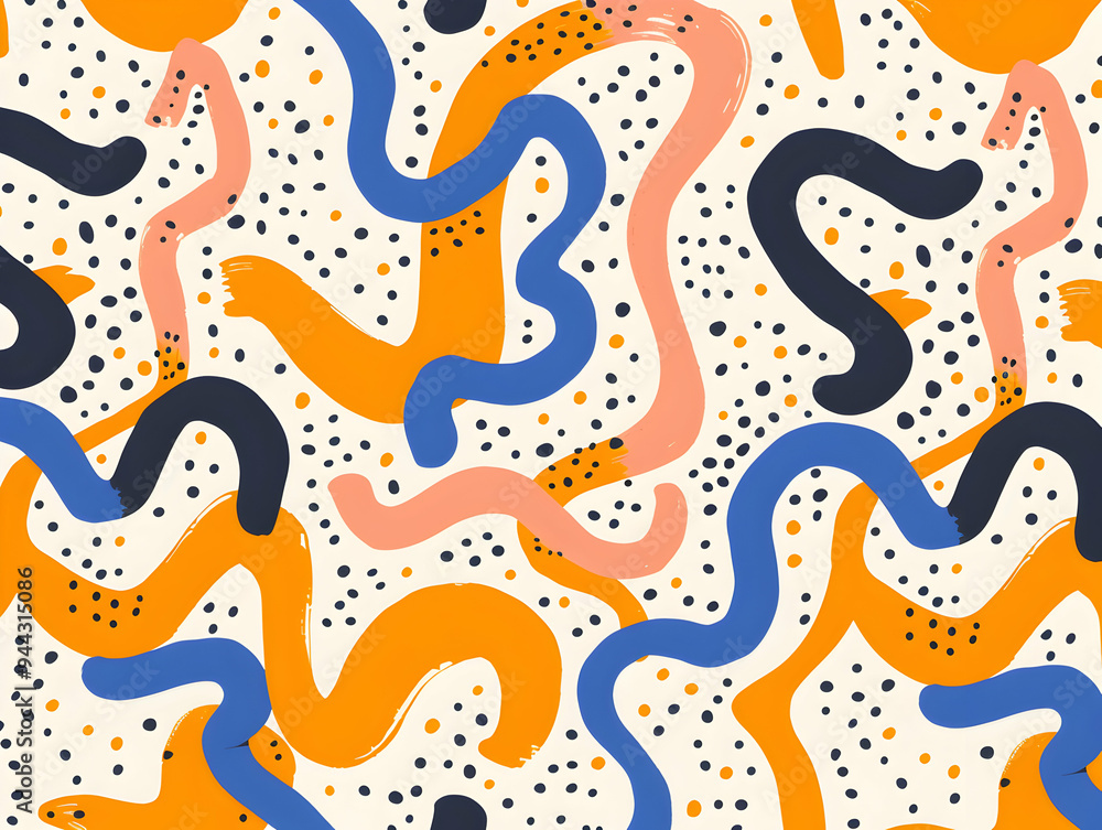 Abstract Wavy Line Pattern with Bold Colors and Playful Dots in a Seamless Design Abstract Wavy Line Pattern with Bold Colors and Playful Dots in a Seamless Design
