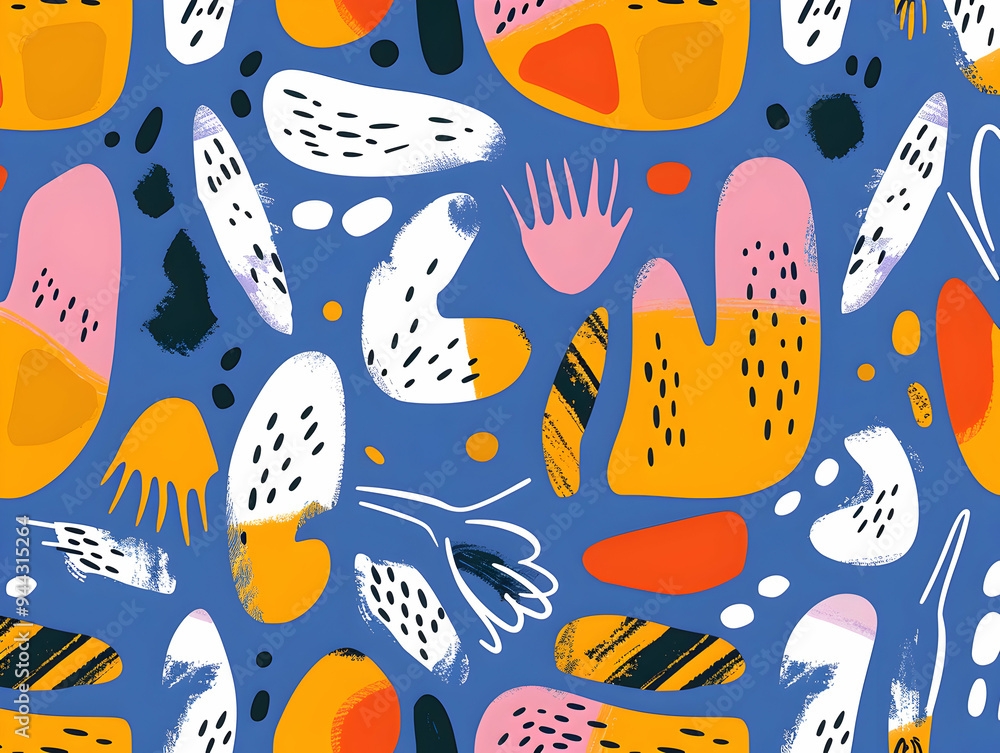 Playful Abstract Pattern with Bold Shapes and Dynamic Colors in a Vibrant Seamless Design Playful Abstract Pattern with Bold Shapes and Dynamic Colors in a Vibrant Seamless Design