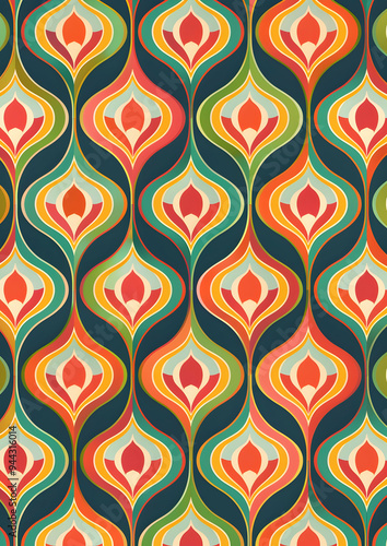 Vibrant Retro Waves and Geometric Patterns: A Colorful Tribute to Mid-Century Design 