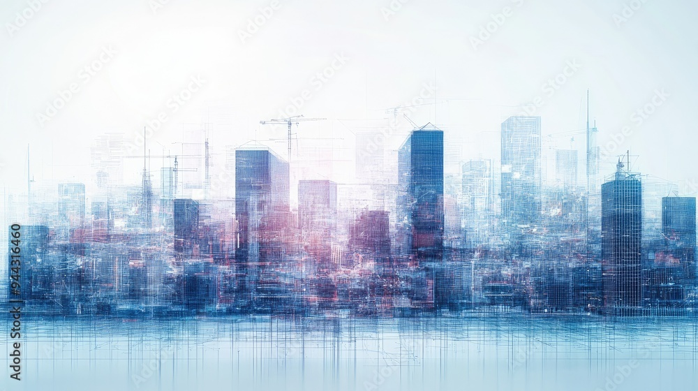 Fototapeta premium Urban landscape with digital construction models