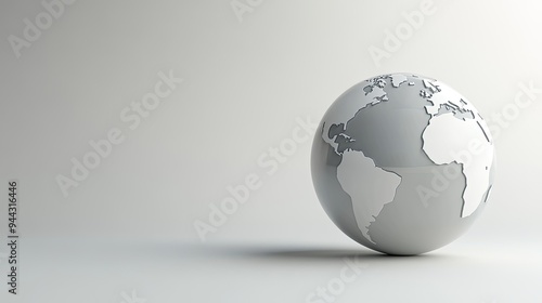 A translucent globe displays an Asian map with soft blue hues, set against a clean white backdrop in a minimalist design, ideal for modern decor #944316446