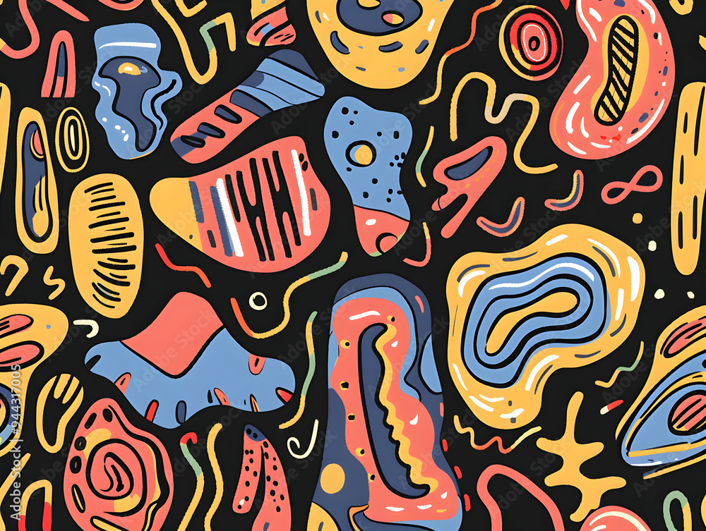 Abstract Vibrancy: Colorful Scribbles and Shapes on Dark Background Abstract Vibrancy: Colorful Scribbles and Shapes on Dark Background
