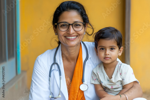 Smiling Doctor Holding Child During Checkup