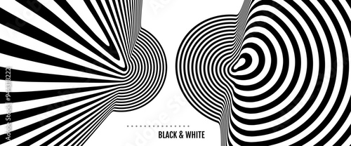 Abstract melted liquid shape. Background made of distorted lines. Pattern with optical illusion. Psychedelic stripes. Vector illustration for brochure, flyer, card, banner or cover.