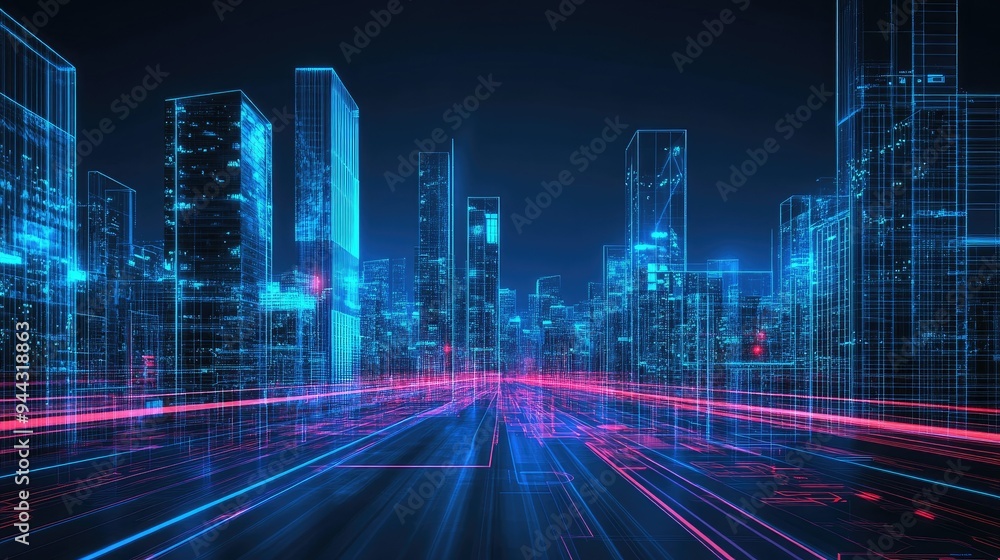 Modern architecture development with holographic plans Modern architecture development with holographic plans