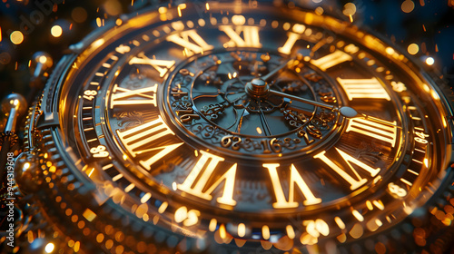 Wallpaper Mural Golden Clock Face with Roman Numerals 3D Illustration Torontodigital.ca