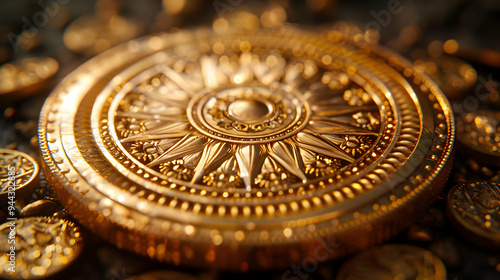 Golden Coin with Intricate Design - 3D Illustration