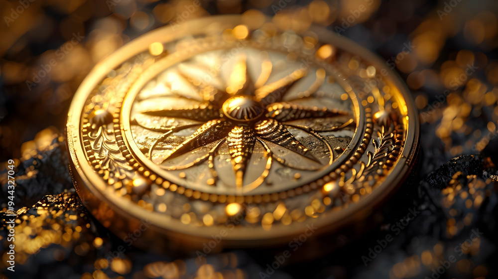 Golden Coin with Intricate Design, 3D Illustration Golden Coin with Intricate Design, 3D Illustration