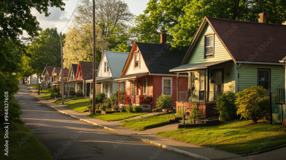 Quaint houses nestle along a peaceful dead-end street in a charming neighborhood Quaint houses nestle along a peaceful dead-end street in a charming neighborhood