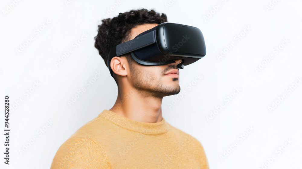 Immersed Man Using VR Headset Immersed Man Using VR Headset