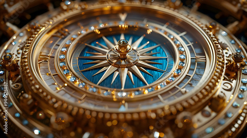 Wallpaper Mural Close-up of a Gold and Blue Compass with Jewels 3D Illustration Torontodigital.ca