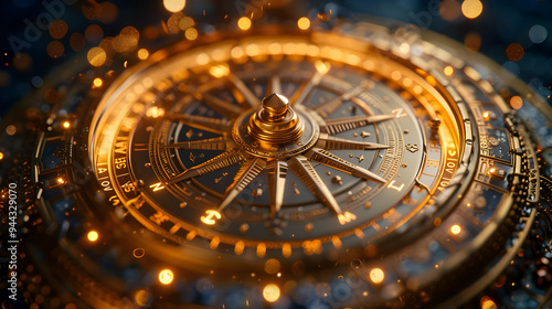 Wallpaper Mural Golden Compass with Bokeh Lights 3D Illustration Torontodigital.ca