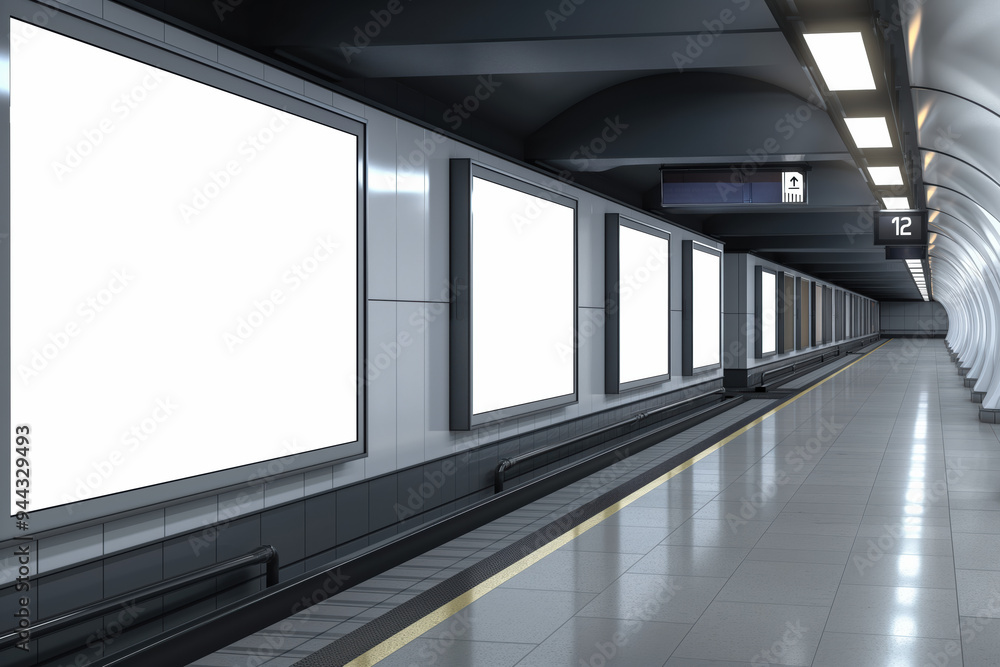 A subway station with a long, empty platform A subway station with a long, empty platform