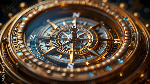 Wallpaper Mural Golden Compass Illustration - 3D Render of a Detailed Compass with a Focus on its Center Torontodigital.ca