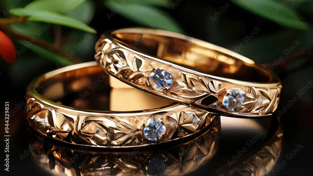 Two gold wedding rings for wedding, Valentine's Day concept Two gold wedding rings for wedding, Valentine's Day concept