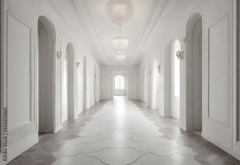 Luxury white empty hall with white walls, ceiling.
Luxury white empty hall with white walls, ceiling.