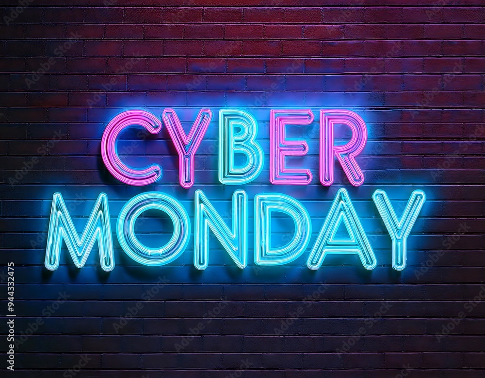 Obraz premium vector realistic isolated neon sign cyber monday lettering decoration display wall background