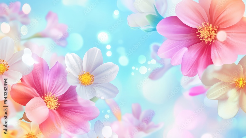 Spring-themed discount banner with vibrant flowers and soft pastel colors, ideal for seasonal promotions and sales Spring-themed discount banner with vibrant flowers and soft pastel colors, ideal for seasonal promotions and sales