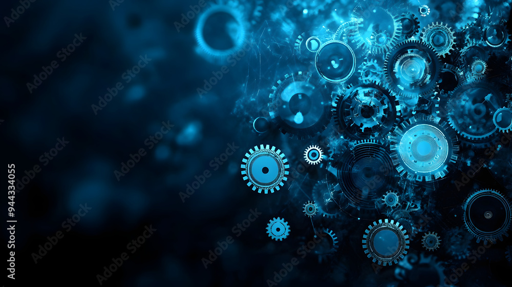 Abstract blue digital technology background with gears and cogs, dark color palette Generative AI Abstract blue digital technology background with gears and cogs, dark color palette Generative AI