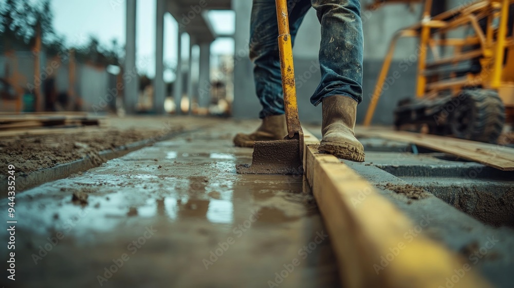 Construction Worker Using a Tool to Level Concrete Construction Worker Using a Tool to Level Concrete