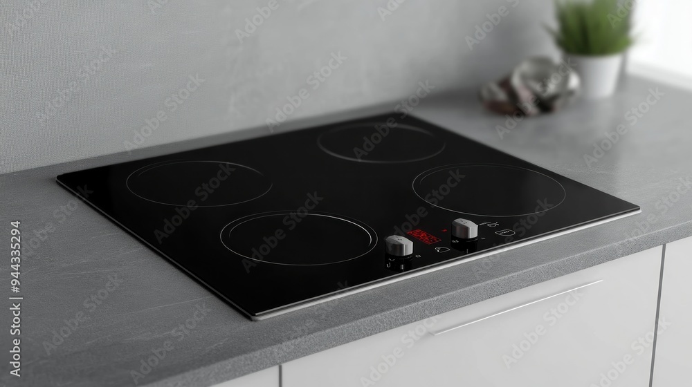 Modern Kitchen Countertop with Black Induction Stovetop Modern Kitchen Countertop with Black Induction Stovetop