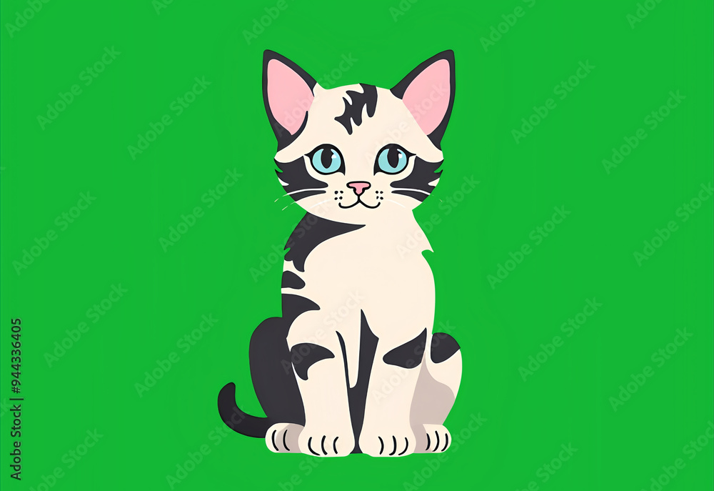 Cute cat face. Vector illustration in flat style on green background. Cute cat face. Vector illustration in flat style on green background.