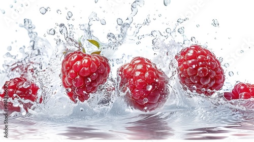 Fresh raspberry fruit with water splash