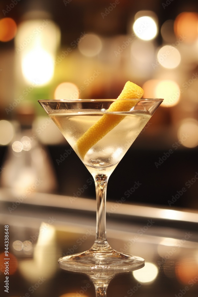 Martini Lemon Twist - Classic Alcoholic Beverage with Tied-Up Lemon in a Chilled Bar Setting Martini Lemon Twist - Classic Alcoholic Beverage with Tied-Up Lemon in a Chilled Bar Setting