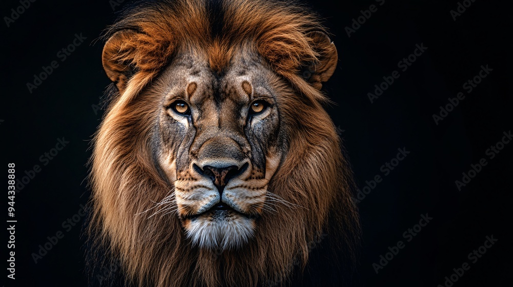 Majestic Lion Portrait with Copy Space - Powerful Wild Animal Staring at Camera in Nature Majestic Lion Portrait with Copy Space - Powerful Wild Animal Staring at Camera in Nature