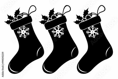 Christmas Stockings  black Silhouette  vector