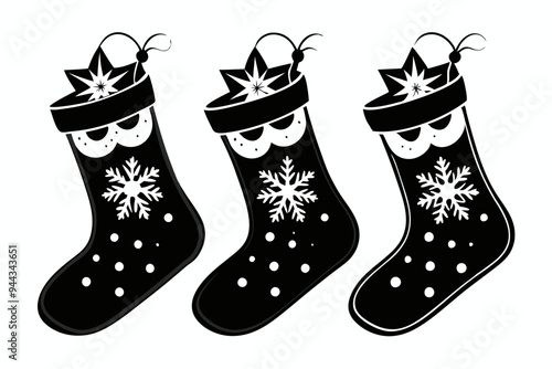 Christmas Stockings  black Silhouette  vector