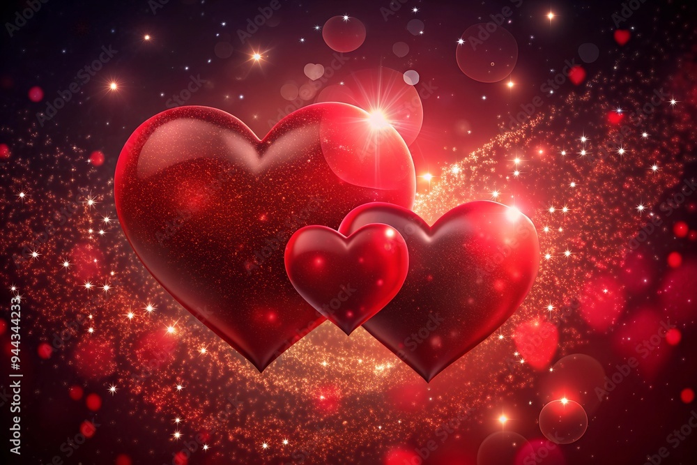 Volumetric hearts on a dark background with sparks and lights, suitable for Valentine's Day greetings Volumetric hearts on a dark background with sparks and lights, suitable for Valentine's Day greetings