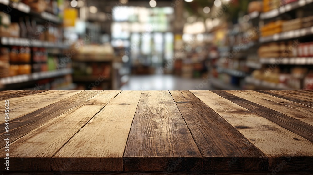 Pristine Wooden Table with Supermarket Blur Background - Copy Space Concept Pristine Wooden Table with Supermarket Blur Background - Copy Space Concept