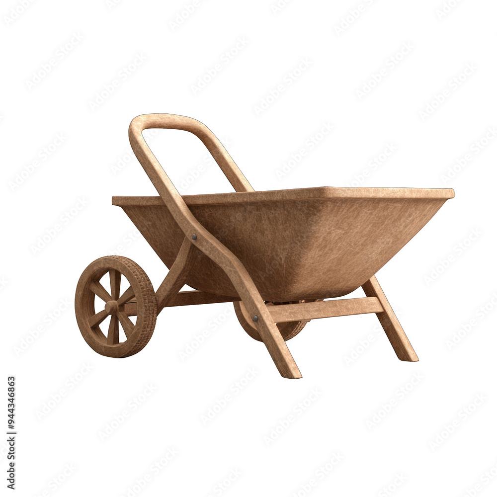 A wooden wheelbarrow with a rustic design, ideal for gardening or landscaping projects. transparent background A wooden wheelbarrow with a rustic design, ideal for gardening or landscaping projects. transparent background
