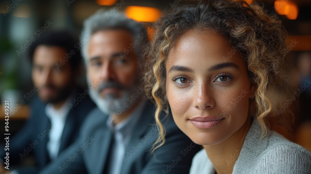 Smiling Woman with Curly Hair in a Group Smiling Woman with Curly Hair in a Group