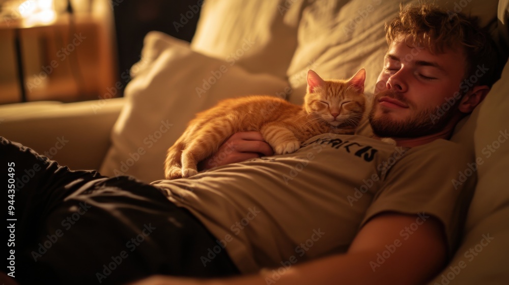 A photo of an attractive man lying on the couch with his legs crossed, wearing black shorts and a brown t-shirt, sleeping. A photo of an attractive man lying on the couch with his legs crossed, wearing black shorts and a brown t-shirt, sleeping.