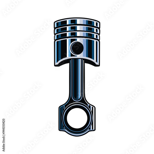 Piston illustration. Metallic chrome piston vector illustration