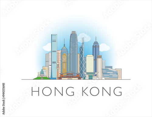 Hong Kong skyline cityscape drawing