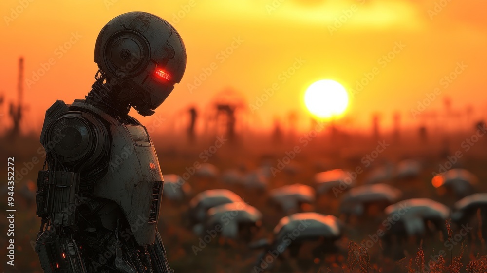 Robot Standing at Sunset Robot Standing at Sunset