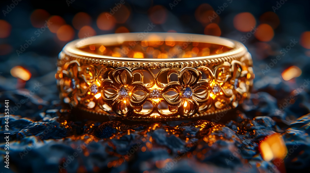 Golden Flower Ring 3D Illustration Golden Flower Ring 3D Illustration