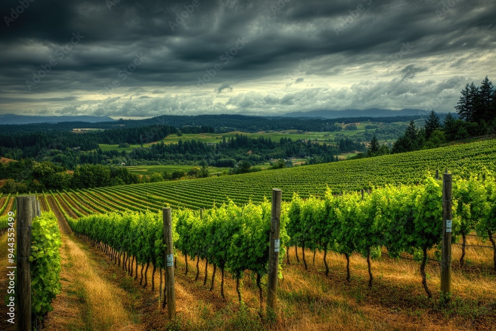 Obraz premium Willamette Valley Vineyards. Agriculture Growth in Dundee, Oregon, Colorful Landscape