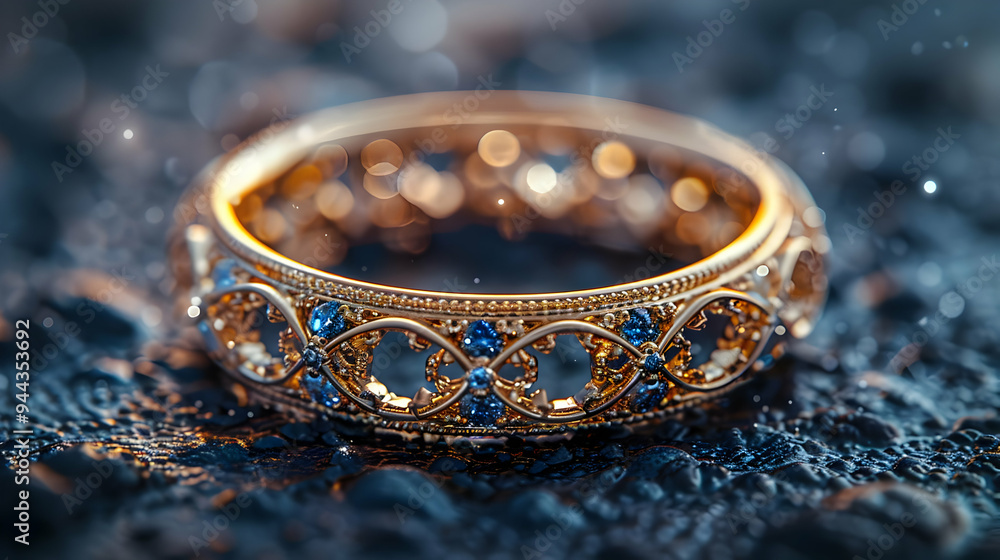 Gold Ring with Blue Gemstones 3D Illustration Gold Ring with Blue Gemstones 3D Illustration