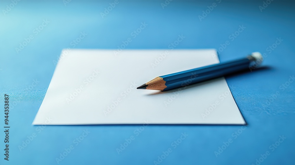 A close-up of a blue pencil on a small white square of paper, resting on a blue background, symbolizing simplicity and the start of a creative idea. A close-up of a blue pencil on a small white square of paper, resting on a blue background, symbolizing simplicity and the start of a creative idea.