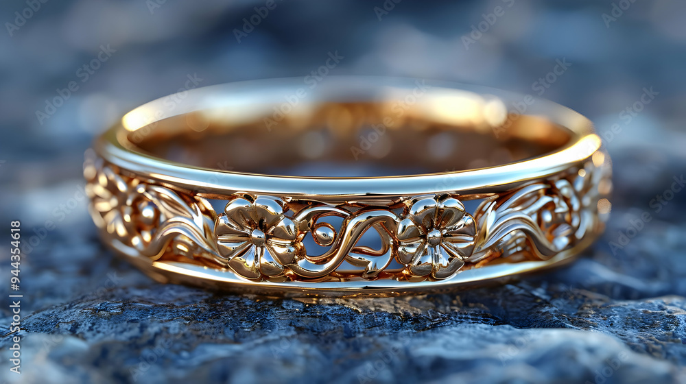 Gold Floral Ring - 3D Illustration Gold Floral Ring - 3D Illustration