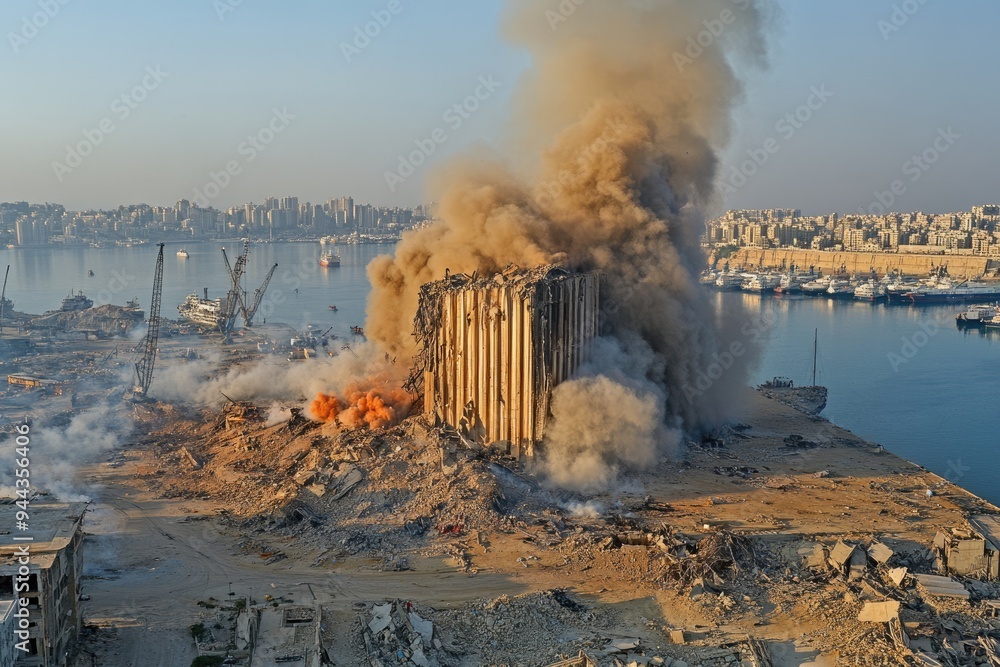Obraz premium Lebanon Blast: Destruction After Massive Explosion at Beirut Port in Middle East