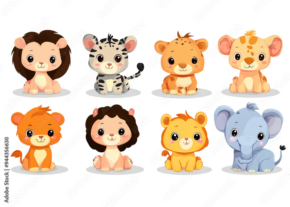 Cute, cartoon-style, Adorable Cartoon-Style Animal Vector Illustrations in Cute and Playful Designs Cute, cartoon-style, Adorable Cartoon-Style Animal Vector Illustrations in Cute and Playful Designs