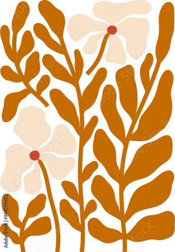 Autumn florals vector illustration. Fall flower composition. Botanical print in matisse style